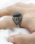 Bague Homme Pierre Agate Brillante "Lev" en Argent 925