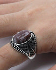 Bague Homme Pierre Agate "Oskar" en Argent Sterling