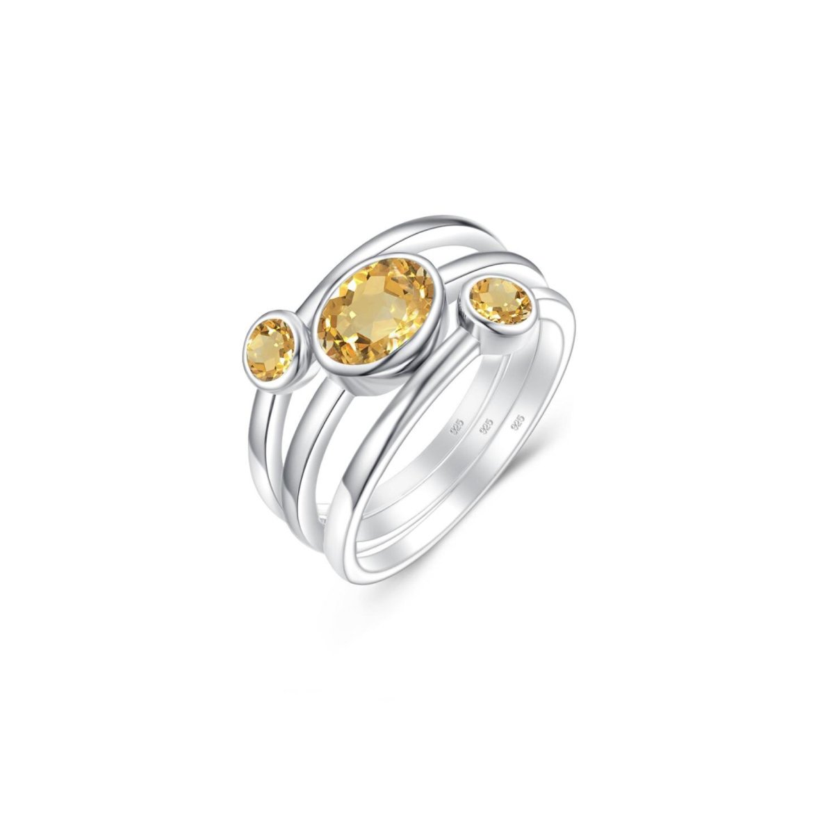 Bague Citrine 3 Anneaux "Isabella" en Argent Sterling