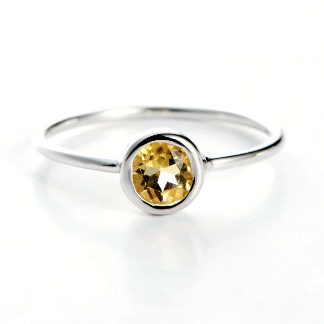 Bague Citrine Charme de la Lune "Alexiane" en Argent 925