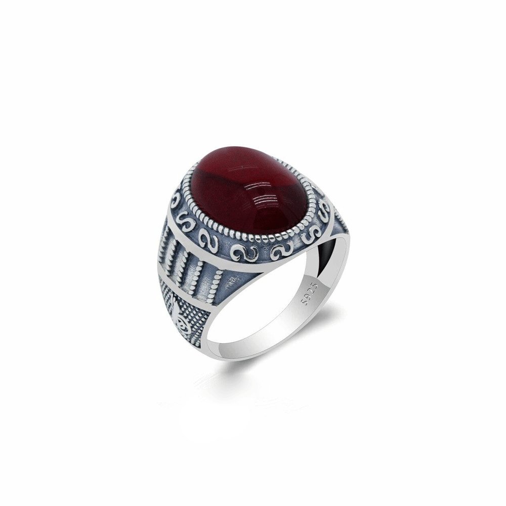 Bague Homme Agate Rouge "Lázaro" en Argent 925