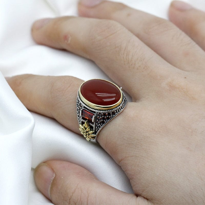 Bague Homme Agate Rouge "Teodoro" en Argent 925