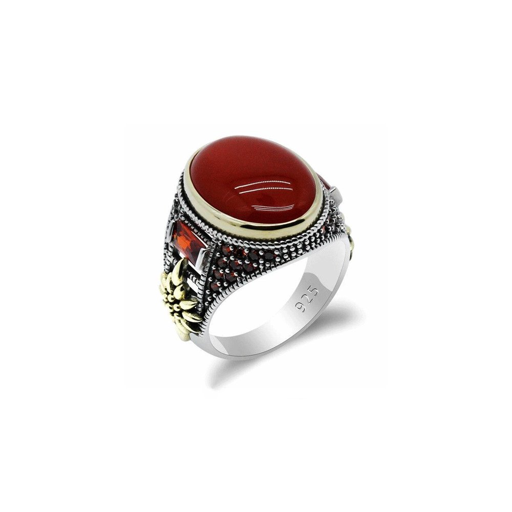 Bague Homme Agate Rouge "Teodoro" en Argent 925