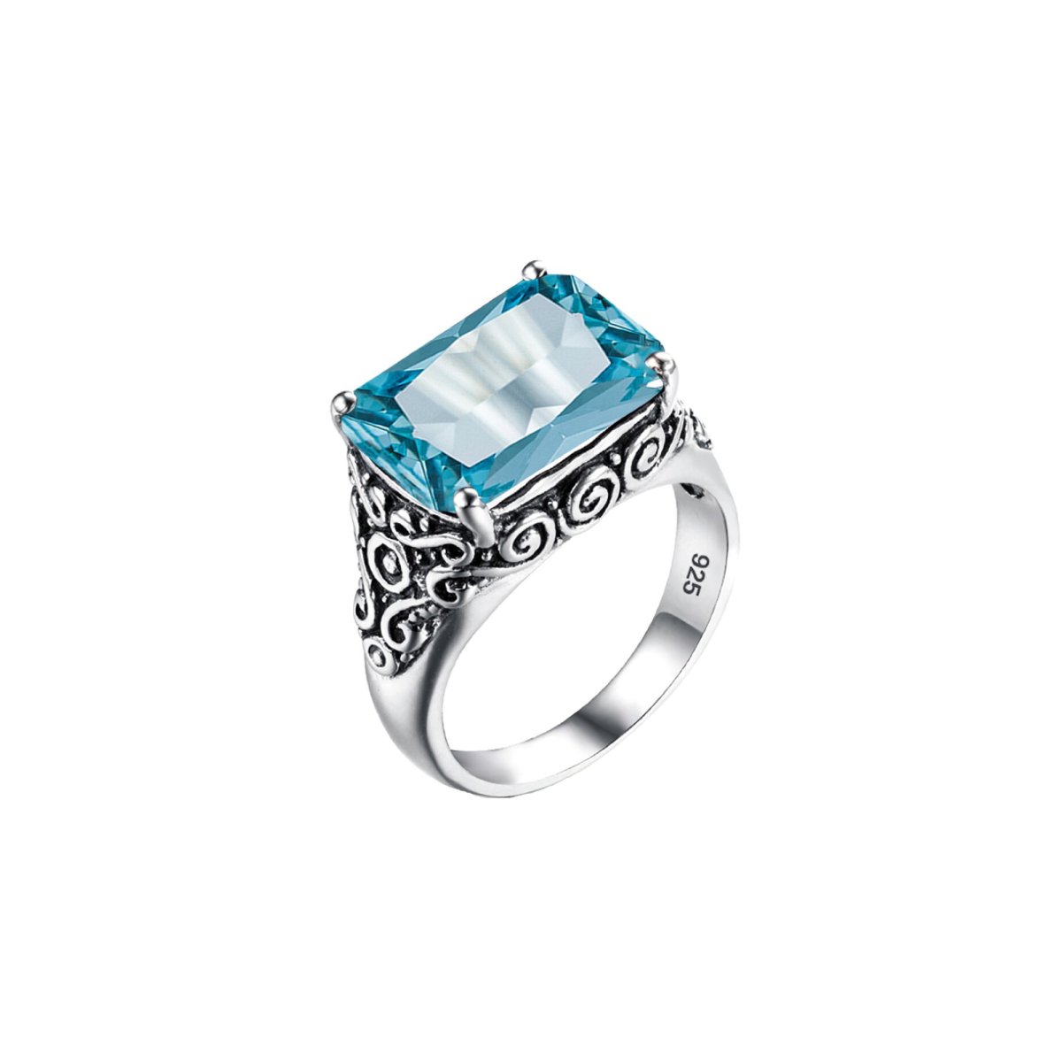 Bague Homme Aigue-Marine Contemporain "Octave" en Argent 925