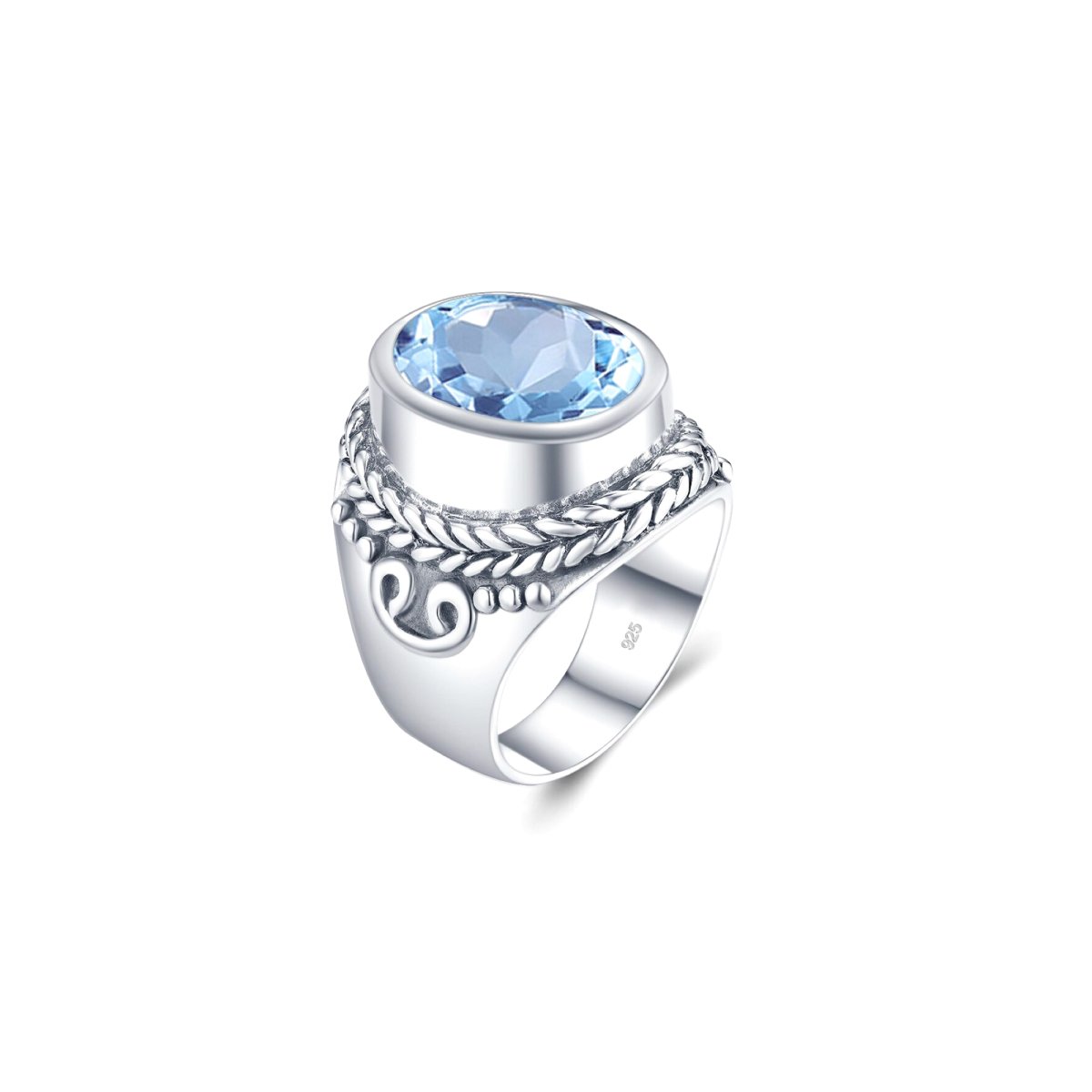 Bague Homme Aigue Marine "Ezio" en Argent Sterling