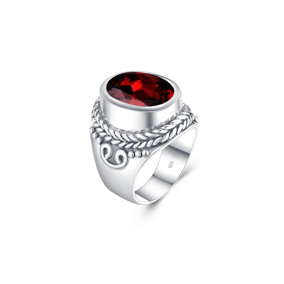Bague Homme Grenat "Côme" en Argent 925