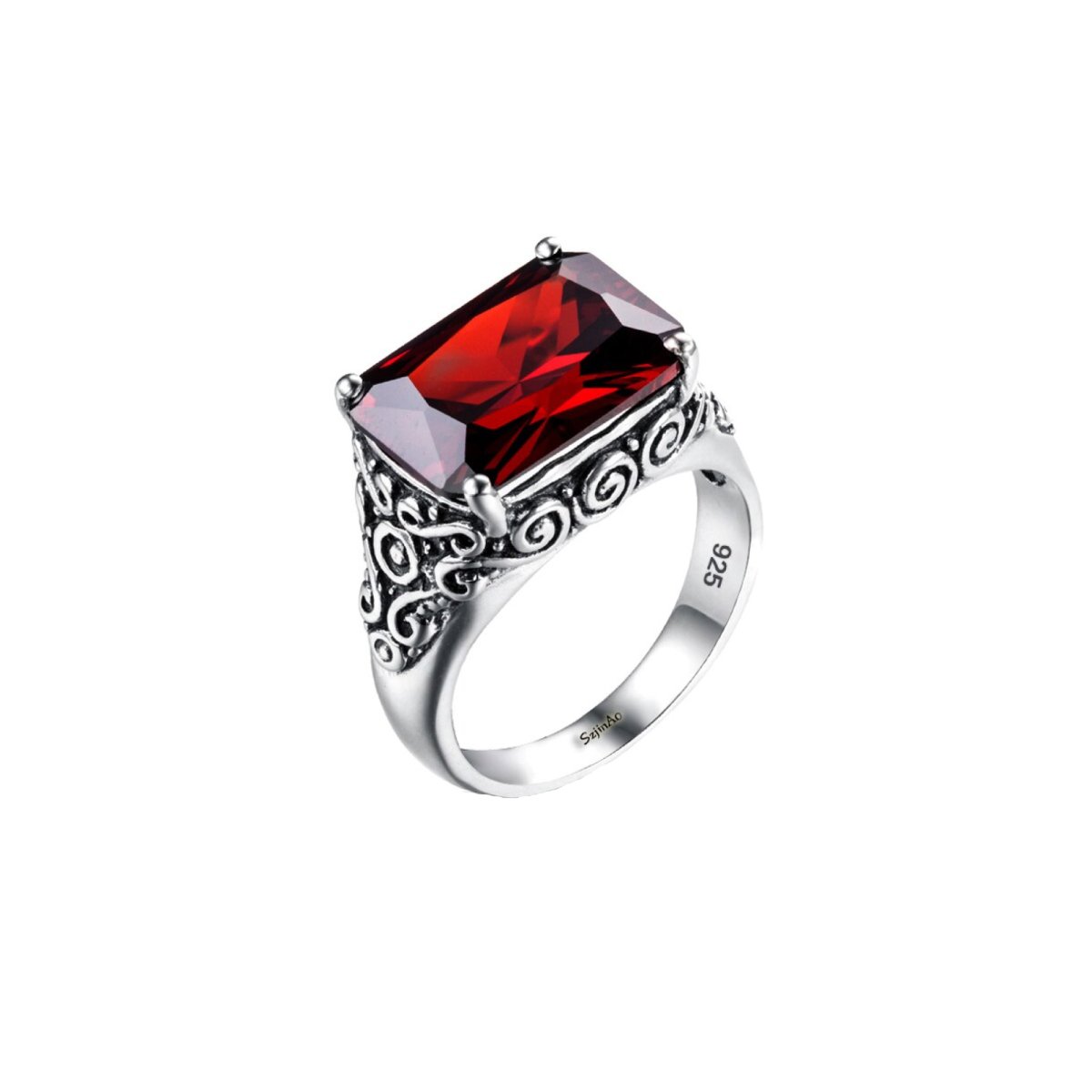 Bague Homme Grenat Moderne "Léandre" en Argent 925