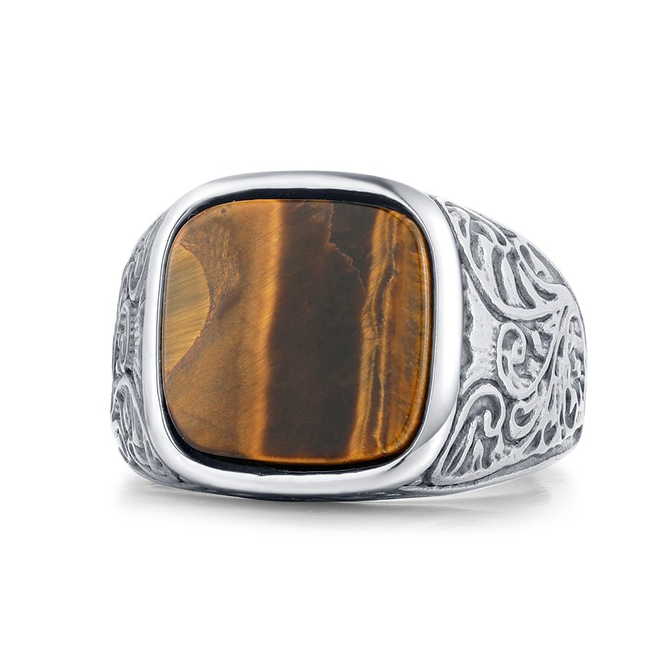 Bague Homme Oeil De Tigre "Adriel" en Acier Inoxydable