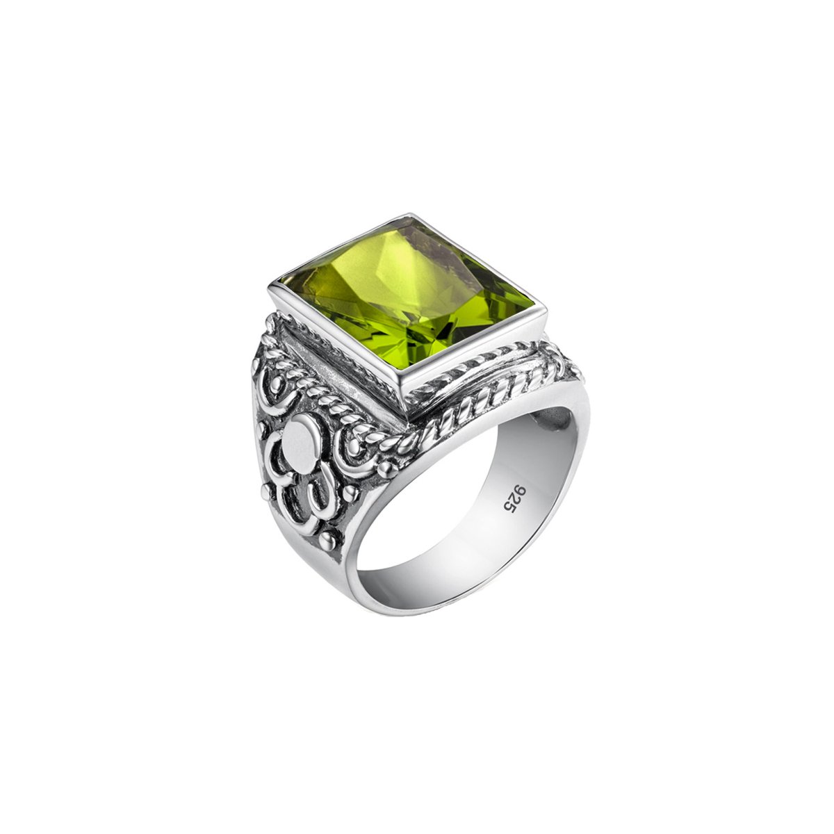 Bague Homme Péridot Charmante "Galerian" en Argent 925