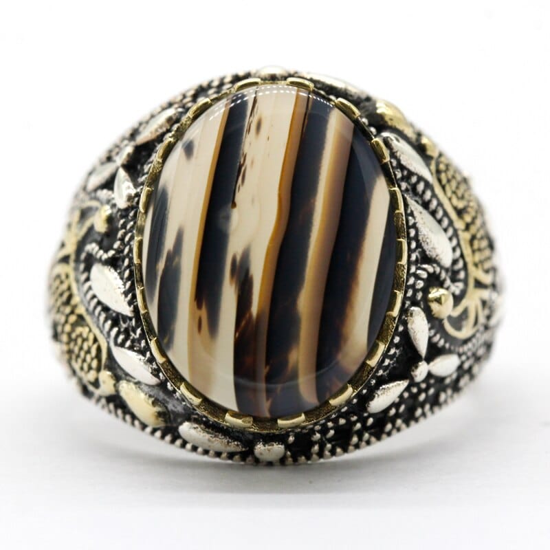 Bague Homme Pierre Agate Brillante "Lev" en Argent 925