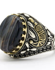 Bague Homme Pierre Agate Brillante "Lev" en Argent 925