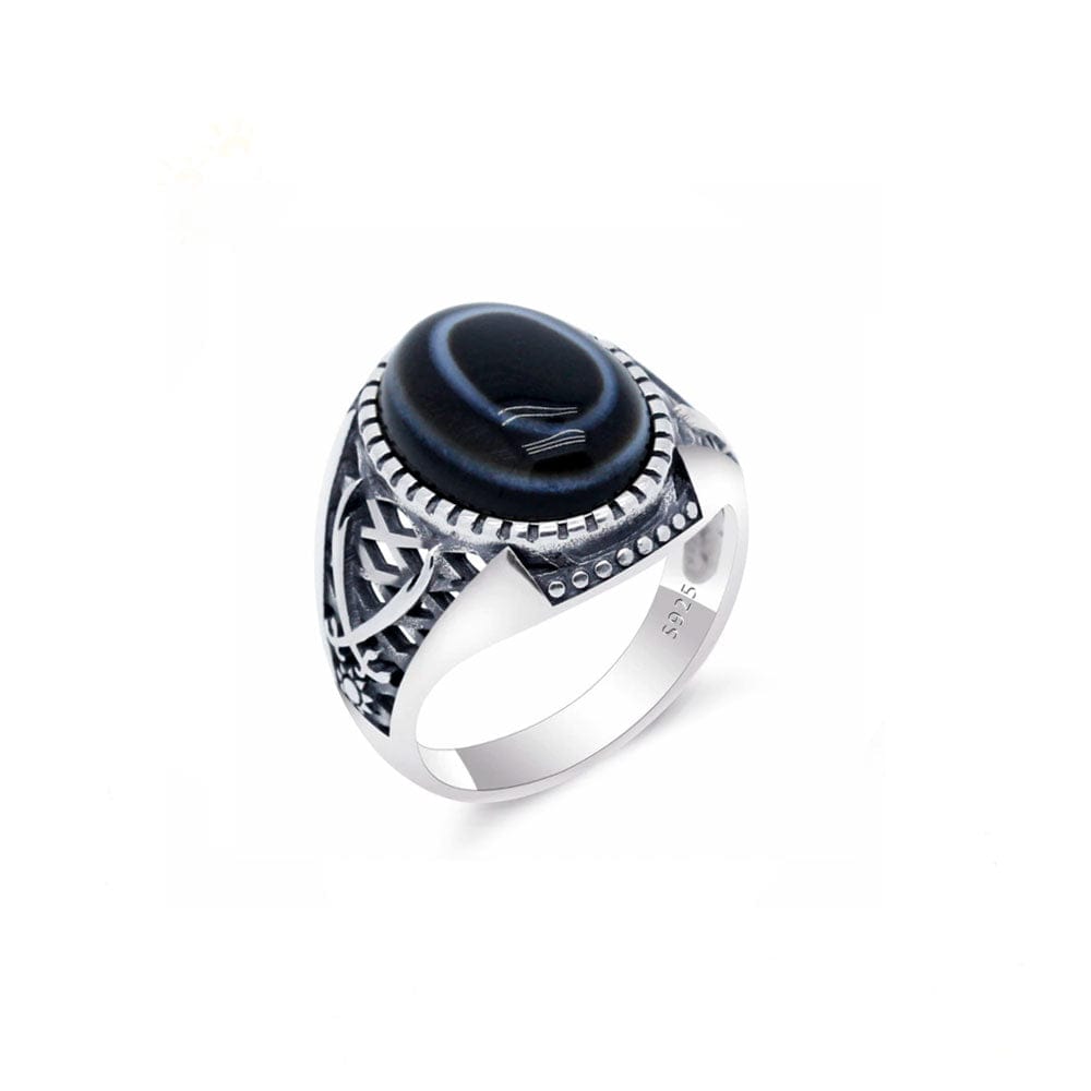 Bague Homme Pierre Agate "Hilaire" en Argent Sterling