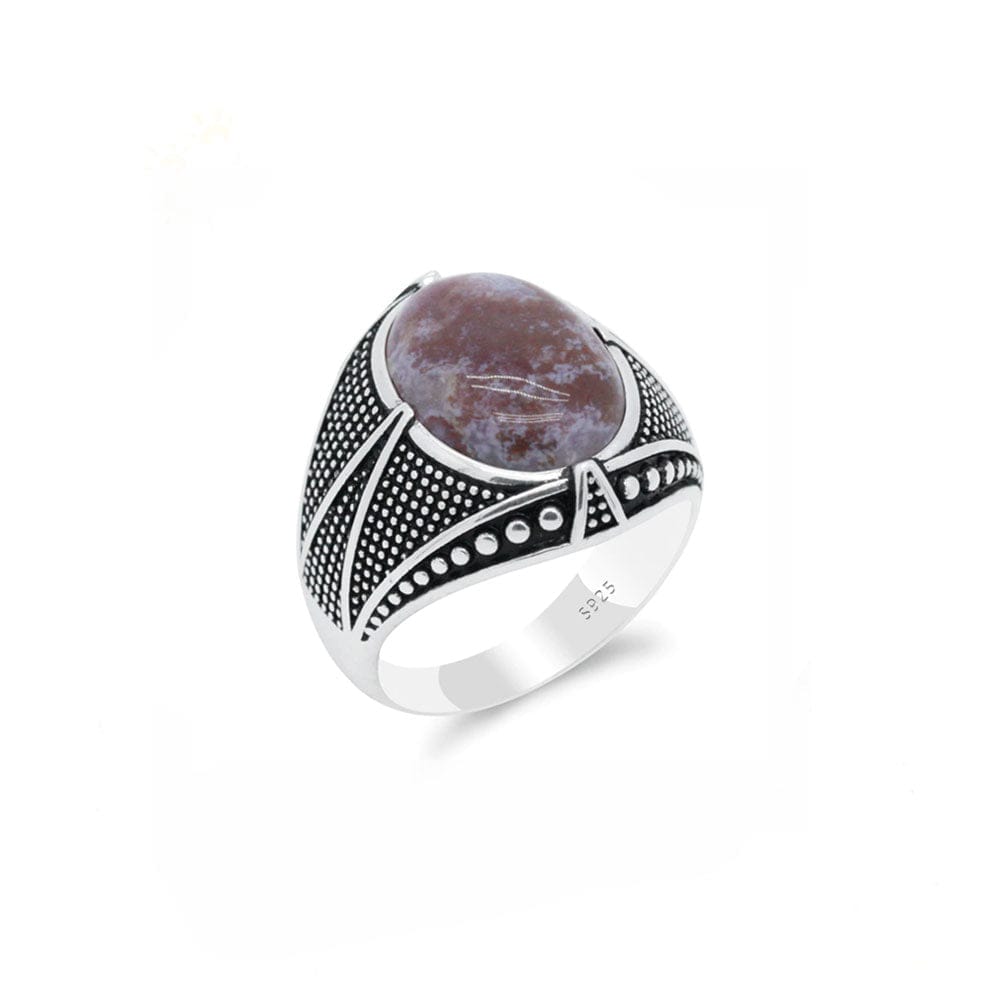 Bague Homme Pierre Agate "Oskar" en Argent Sterling