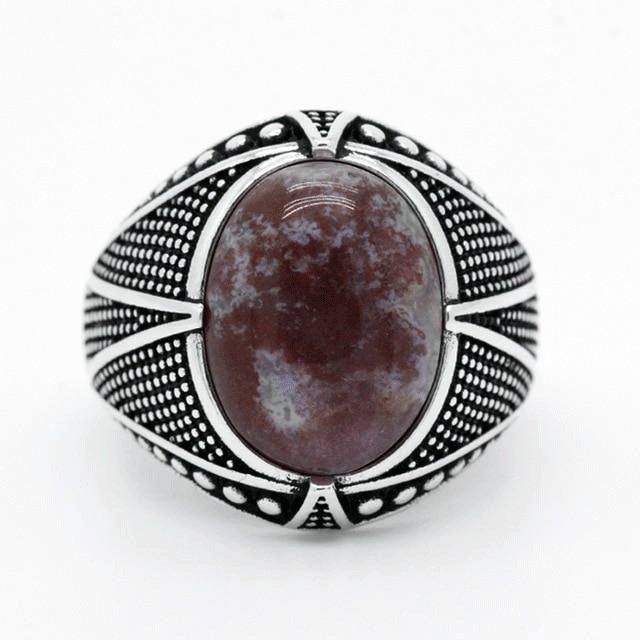 Bague Homme Pierre Agate "Oskar" en Argent Sterling