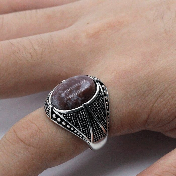 Bague Homme Pierre Agate "Oskar" en Argent Sterling