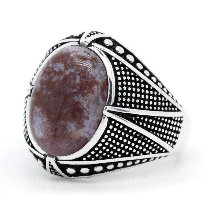 Bague Homme Pierre Agate "Oskar" en Argent Sterling