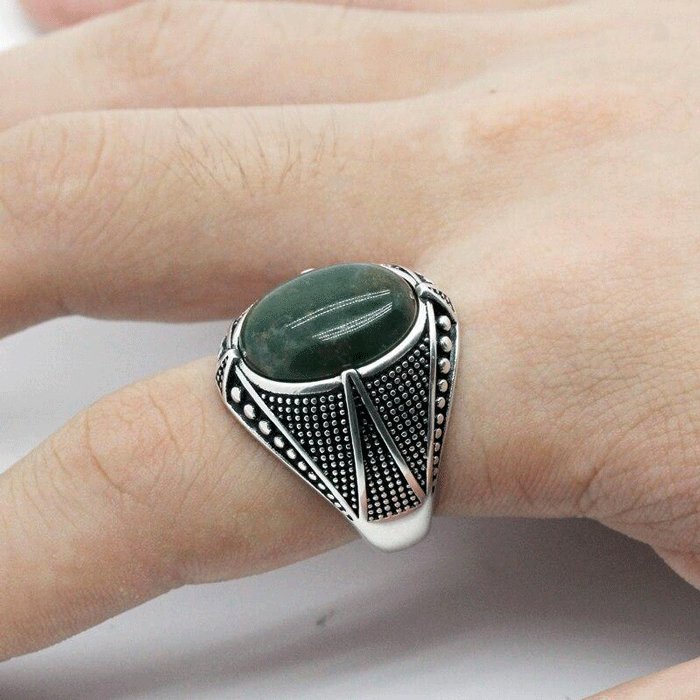 Bague Homme Pierre Agate Scintillante "Ignacy" en Argent 925