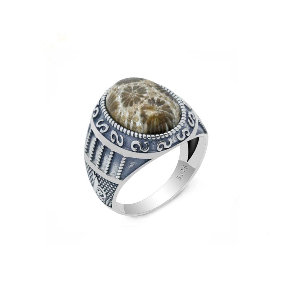 Bague Homme Pierre Corail "Baltasar" en Argent 925