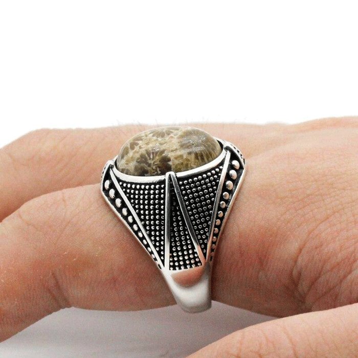 Bague Homme Pierre Corail Lumineuse "Matteo" en Argent 925