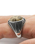 Bague Homme Pierre Corail Lumineuse "Matteo" en Argent 925