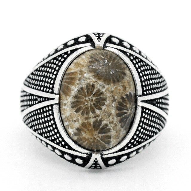 Bague Homme Pierre Corail Lumineuse "Matteo" en Argent 925
