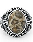 Bague Homme Pierre Corail Lumineuse "Matteo" en Argent 925