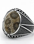 Bague Homme Pierre Corail Lumineuse "Matteo" en Argent 925