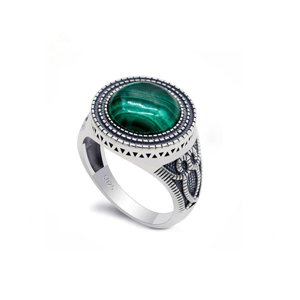 Bague Homme Pierre Malachite "Leontios" en Argent 925