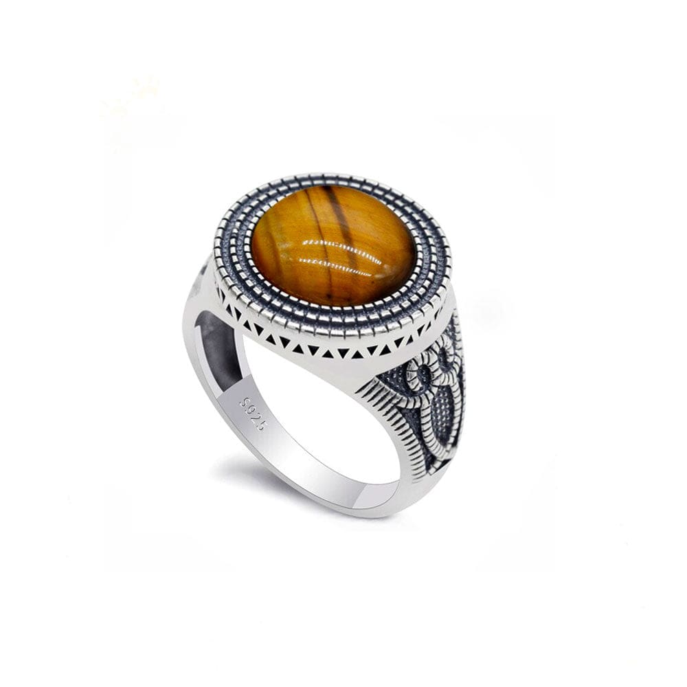 Bague Homme Pierre Oeil De Tigre "Basilian" en Argent 925