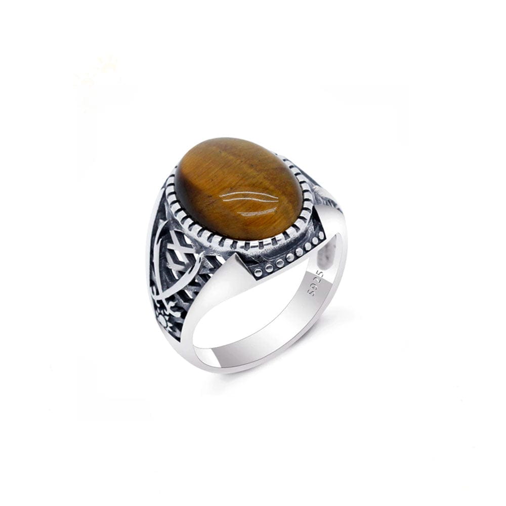 Bague Homme Pierre Oeil De Tigre "Elzéar" en Argent 925