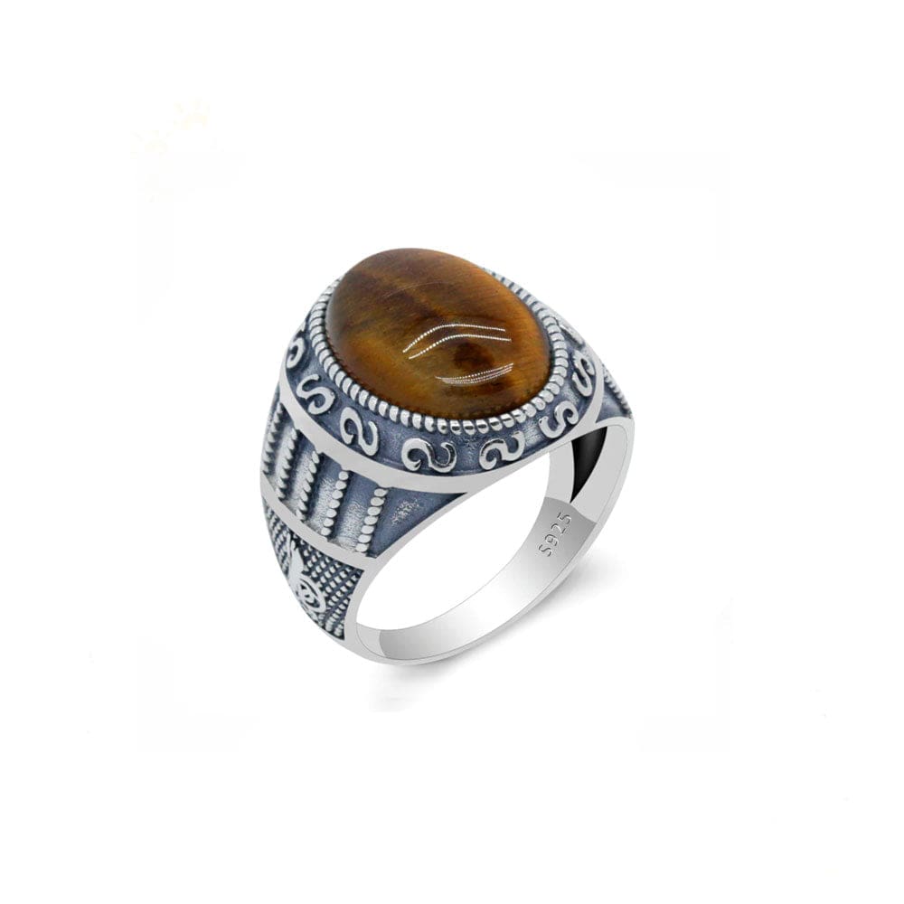 Bague Homme Pierre Oeil De Tigre "Honorin" en Argent 925