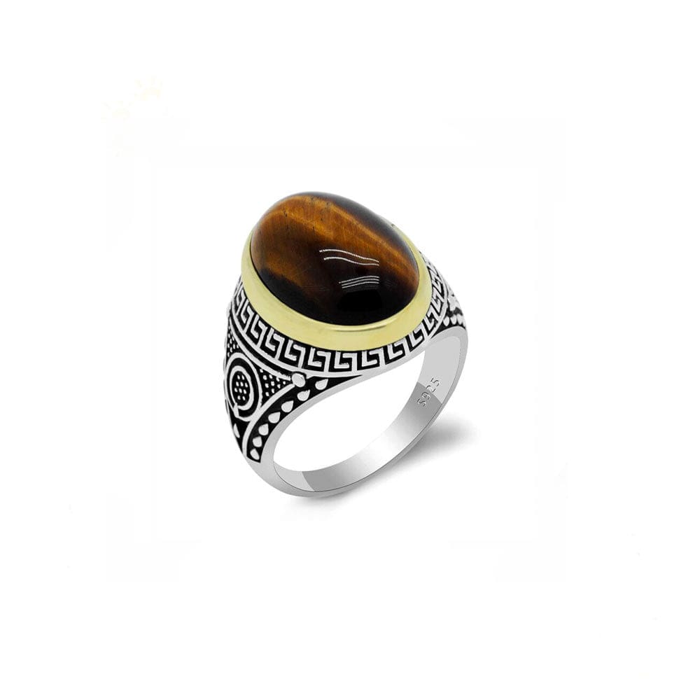 Bague Homme Pierre Oeil De Tigre "Sidoine" en Argent 925