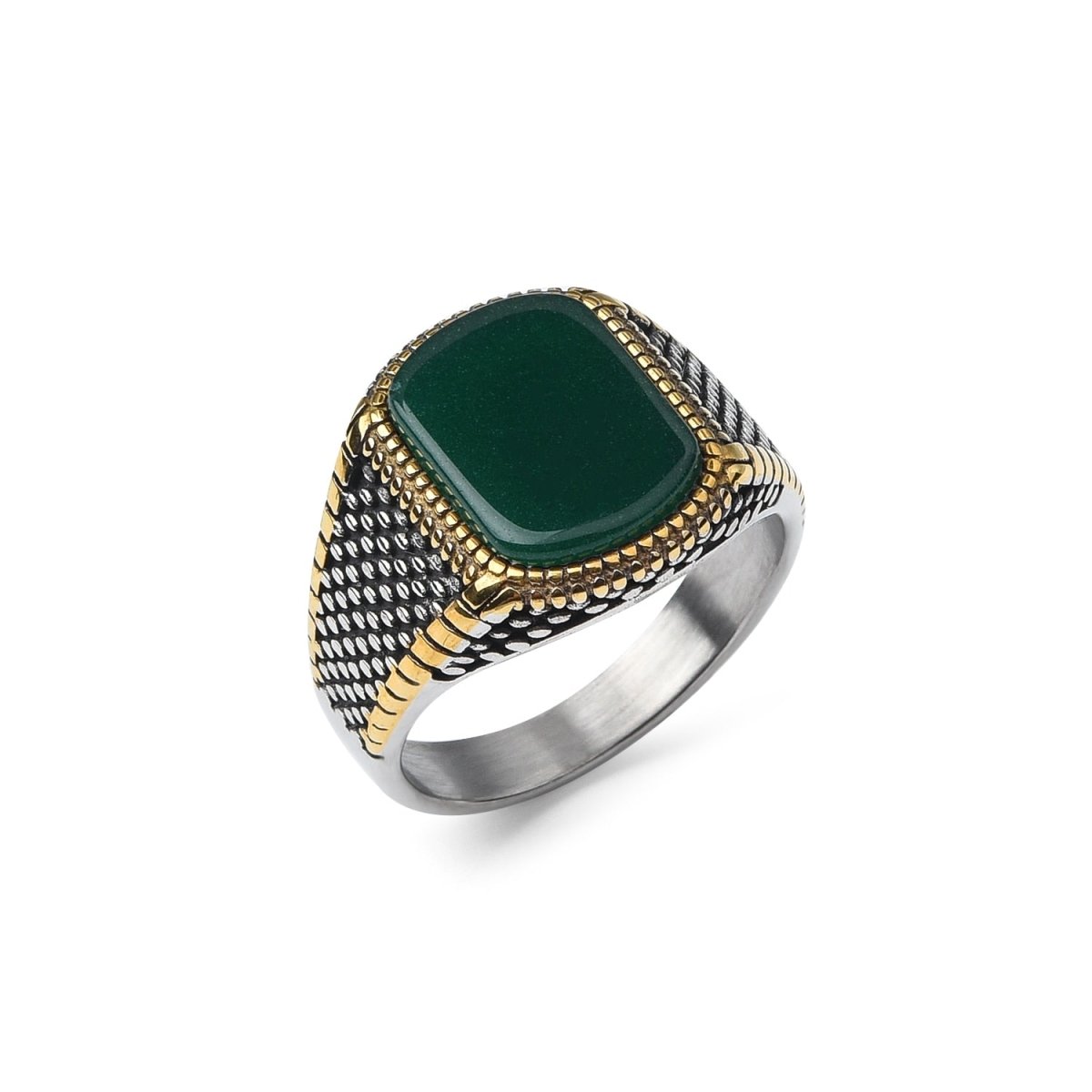 Bague Homme Pierre Onyx "Aurelius" en Acier Inoxydable