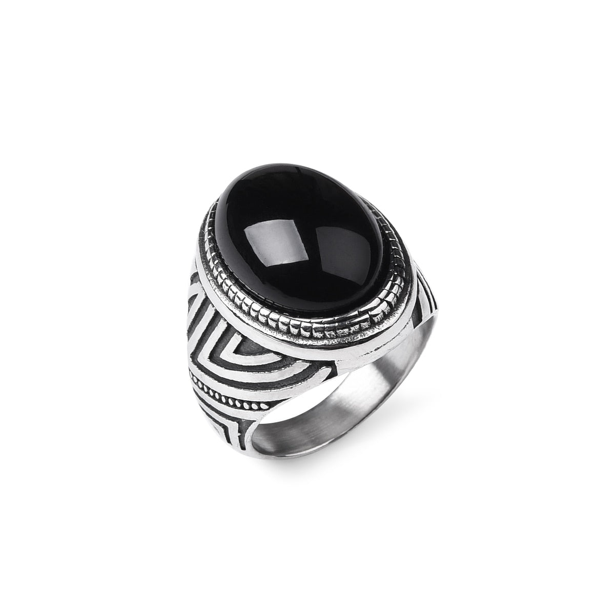Bague Homme Pierre Onyx "Caelius" en Acier Inoxydable