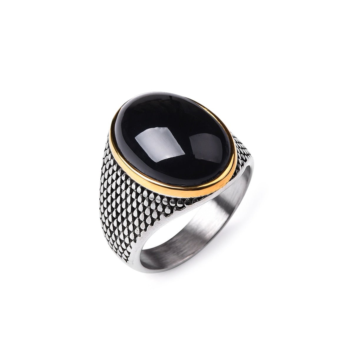 Bague Homme Pierre Onyx "Cassien" en Acier Inoxydable