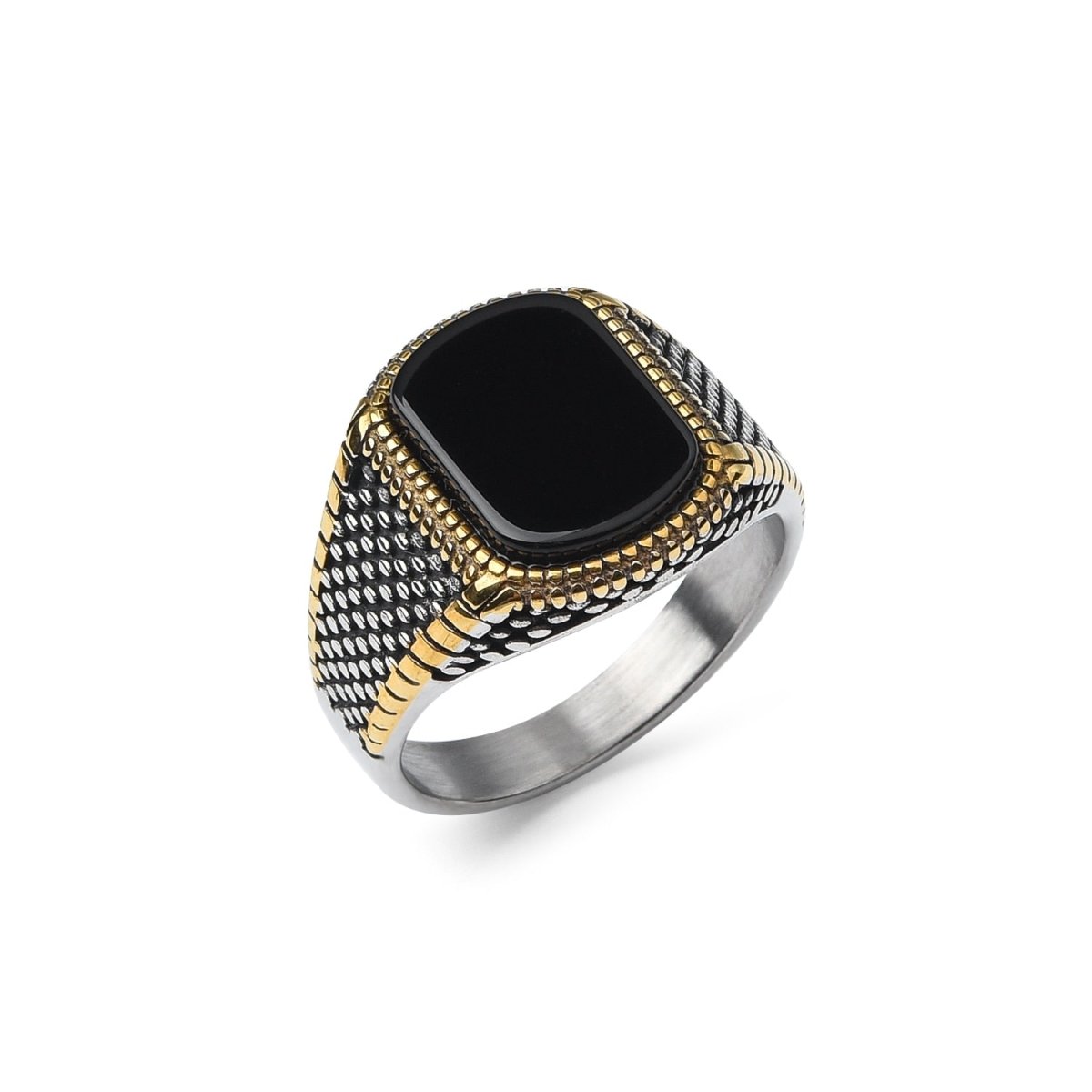 Bague Homme Pierre Onyx "Lucan" en Acier Inoxydable