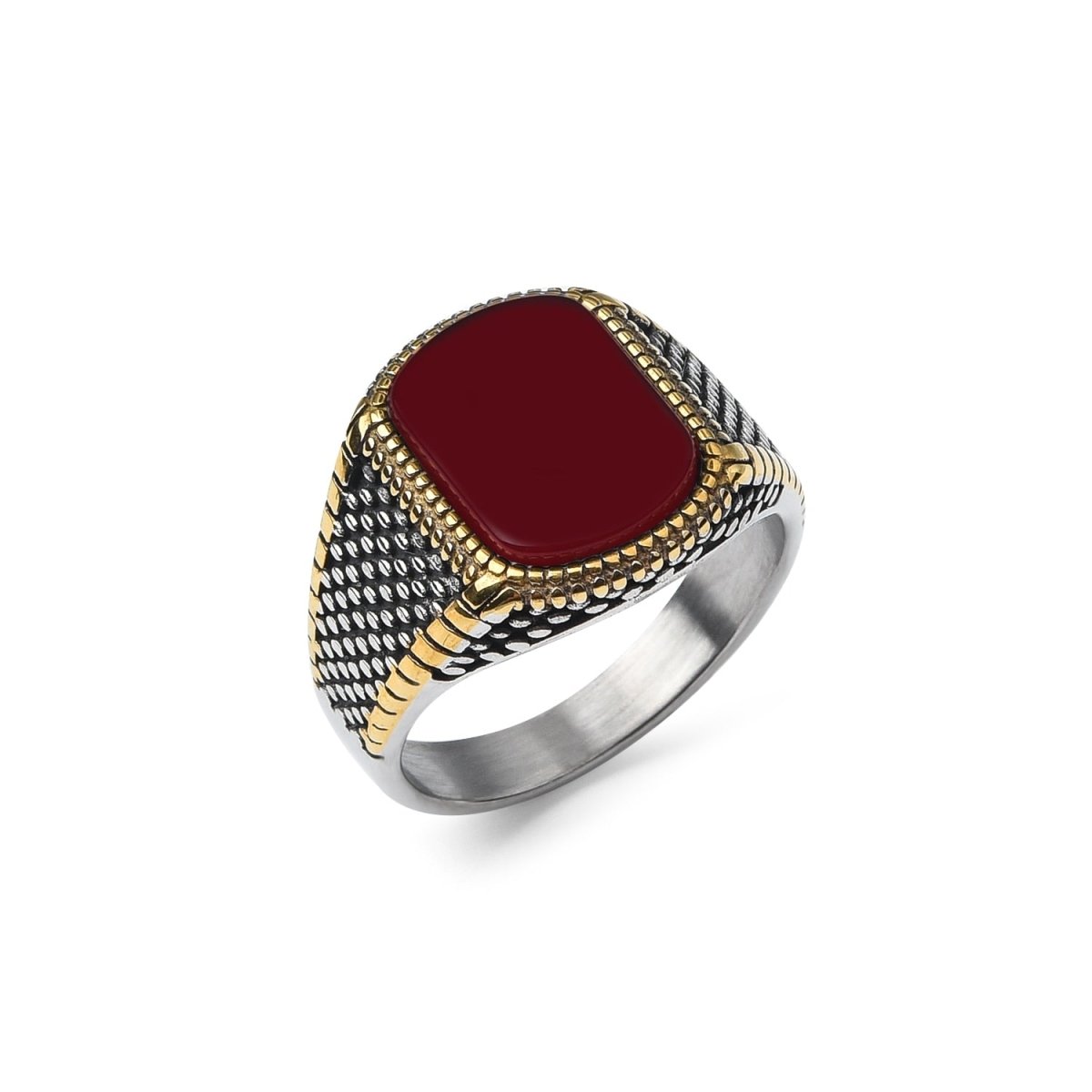 Bague Homme Pierre Onyx "Octavius" en Acier Inoxydable