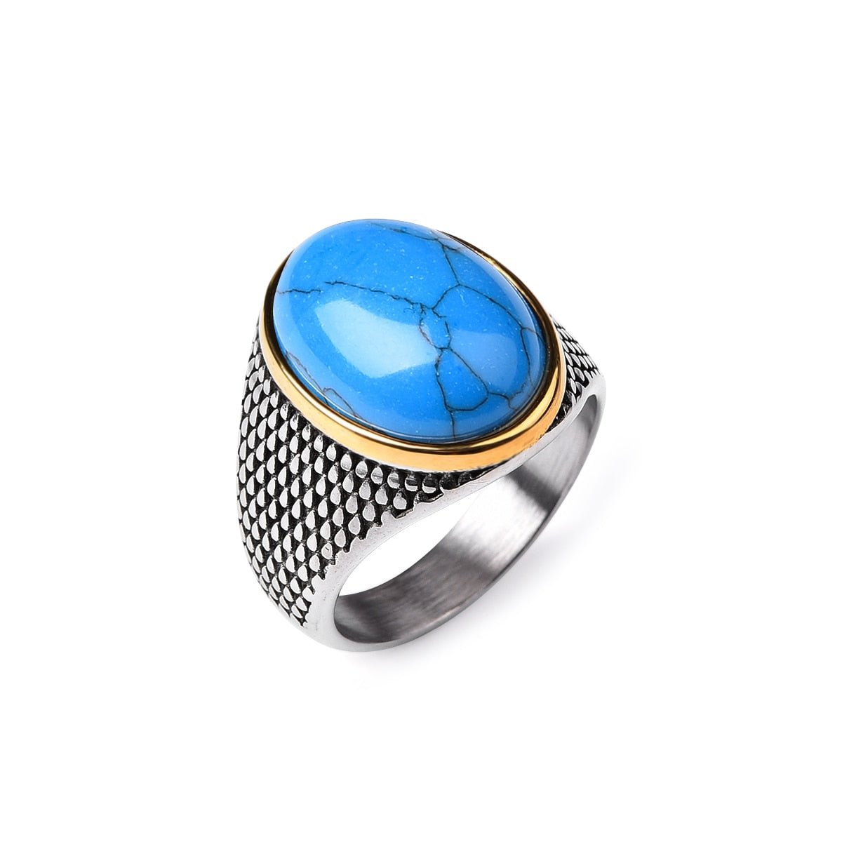 Bague Homme Pierre Turquoise "Caius" en Acier Inoxydable