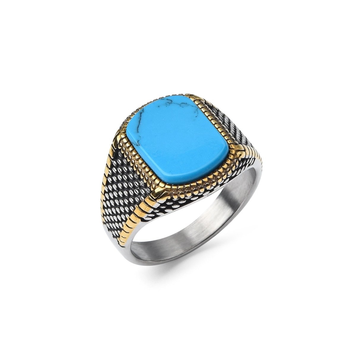 Bague Homme Pierre Turquoise "Isidore" en Acier Inoxydable