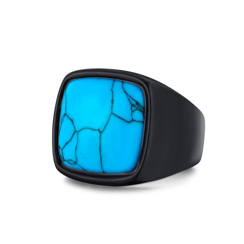 Bague Homme Turquoise "Haniel" en Acier Noir