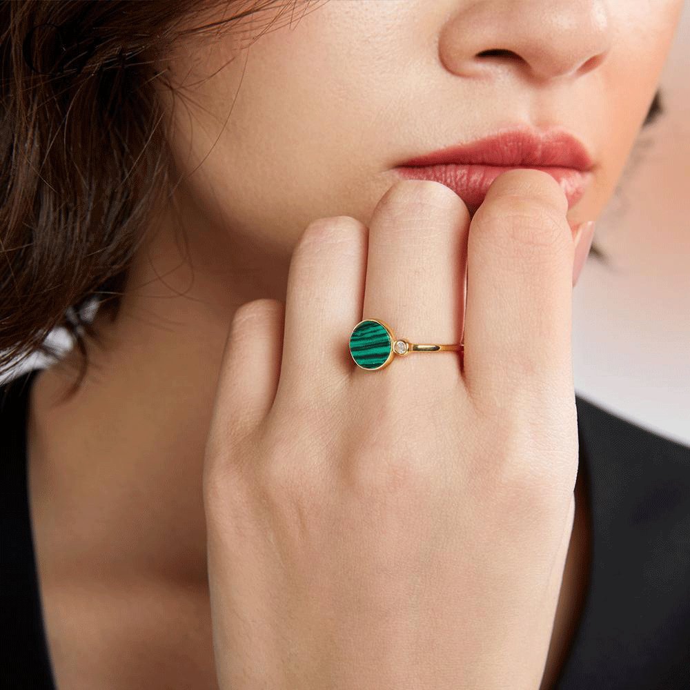Bague Pierre Malachite "Selene" en Argent Sterling