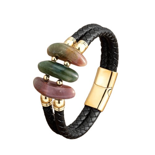 Bracelet Agate "Hesperia" en Cuir et Acier