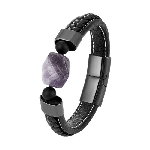 Bracelet Améthyste "Luna" Acier et Cuir