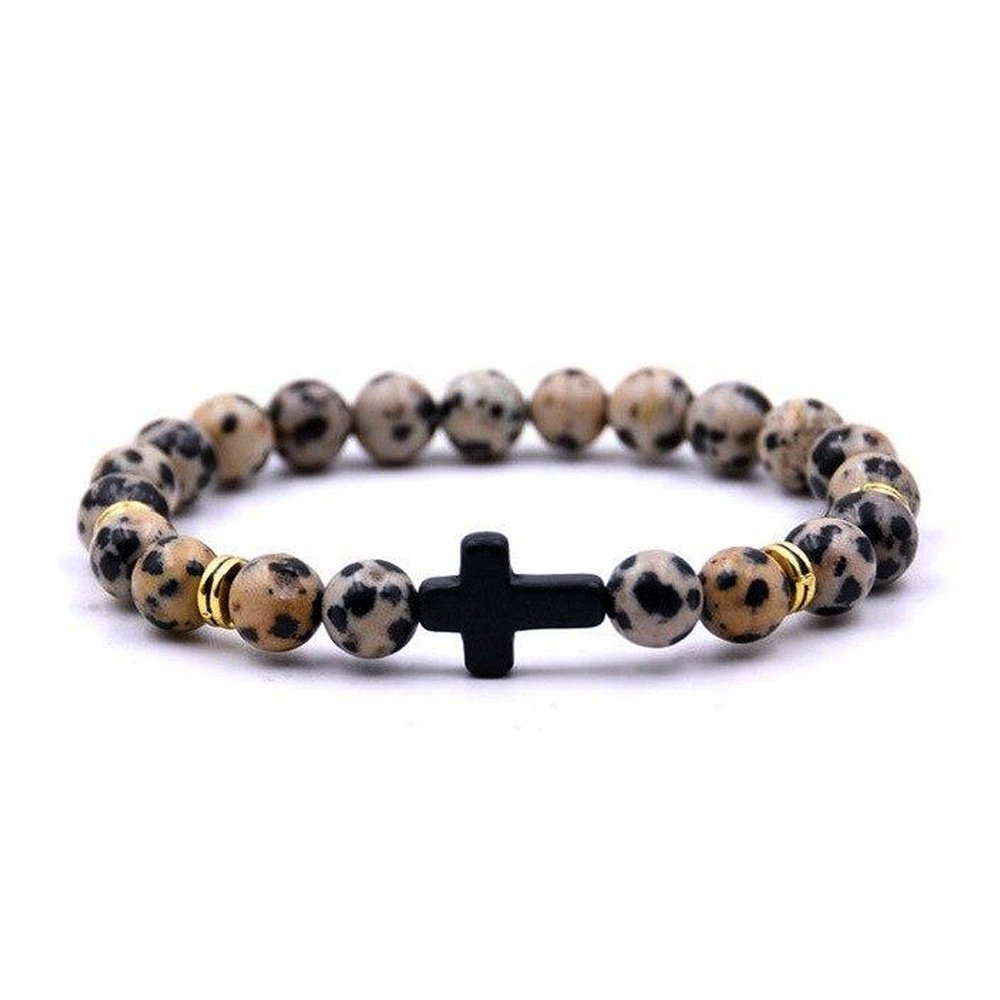 Bracelet Jaspe Dalmatien Croix "Pia"