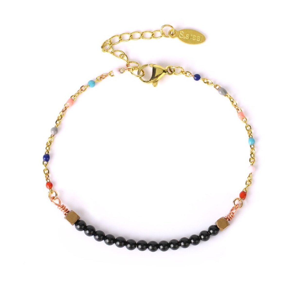 Bracelet Lithothérapie Onyx "Kian" Acier Inoxydable