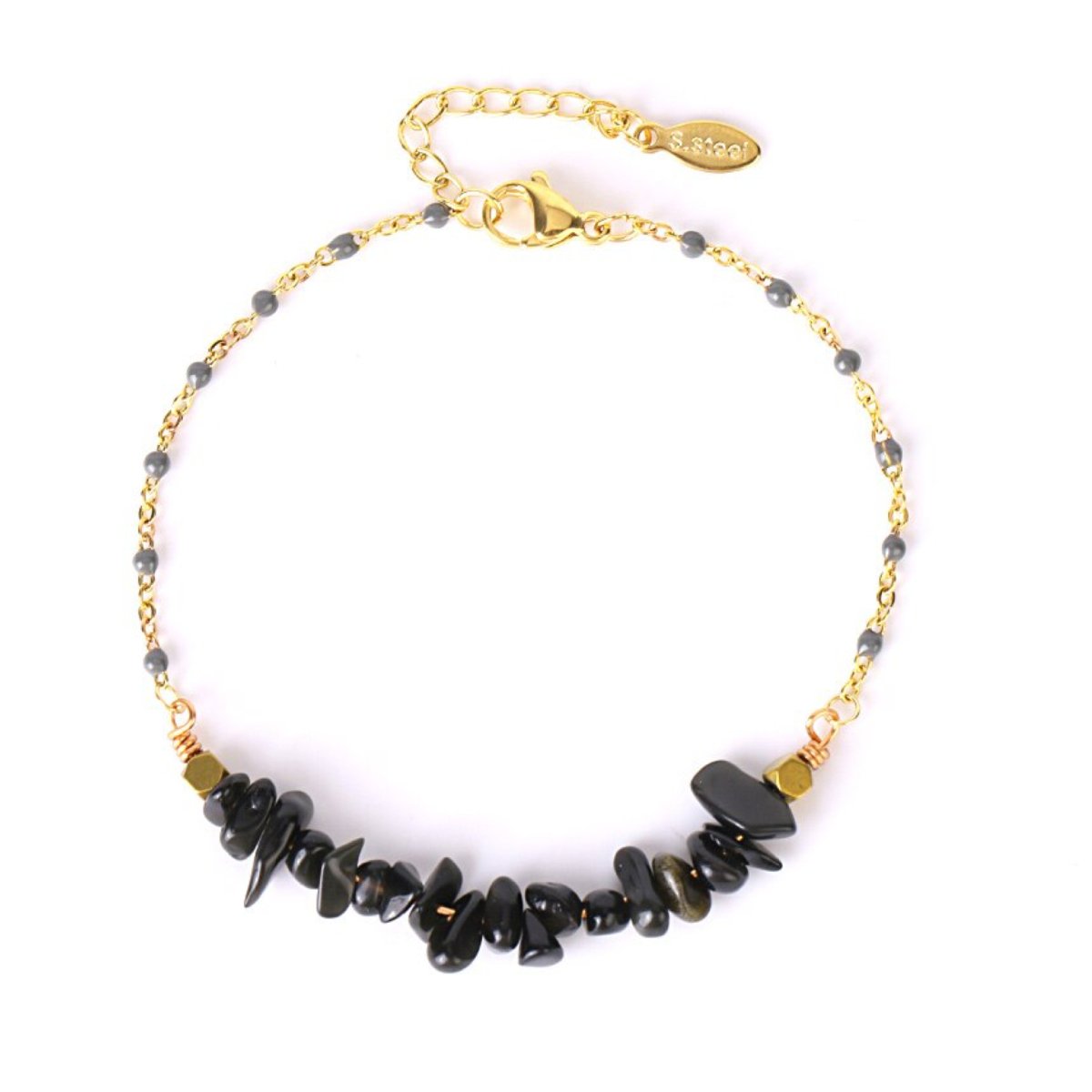 Bracelet Obsidienne "Adélina" en Acier Inoxydable