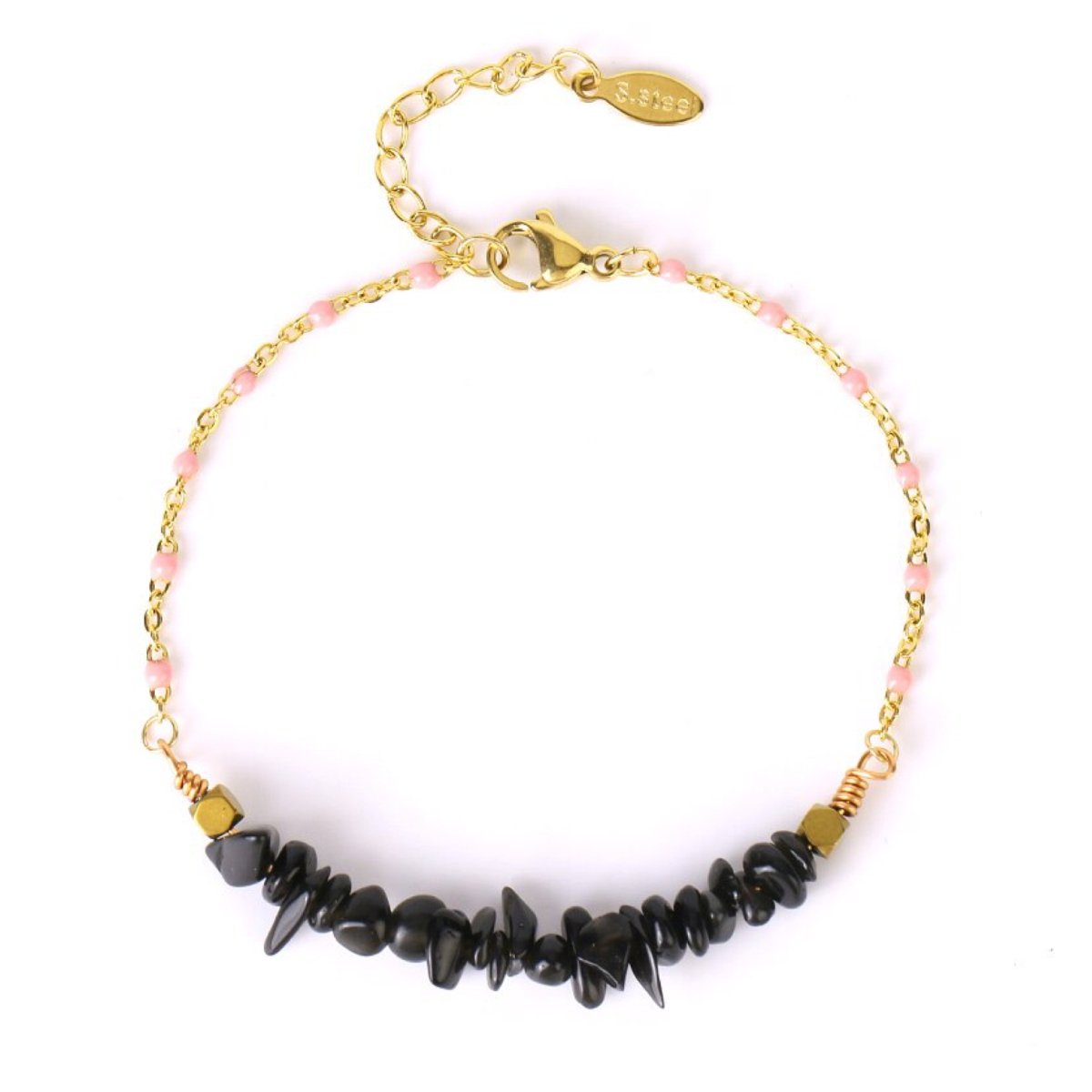 Bracelet Obsidienne Noire "Cameron" en Acier