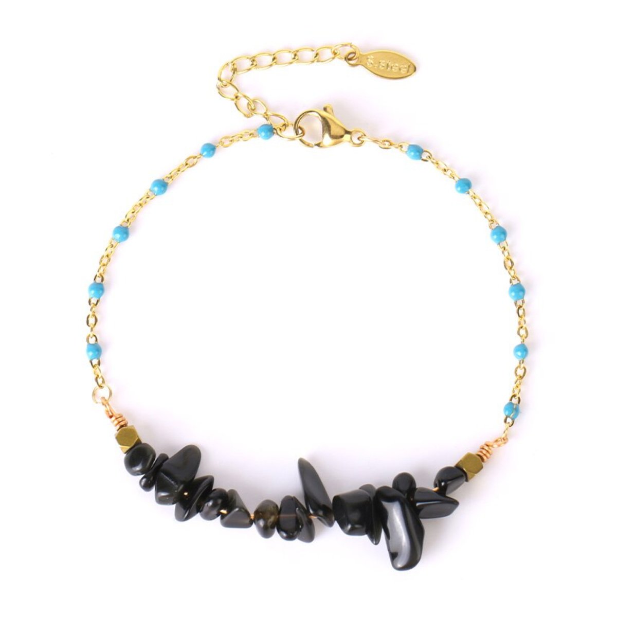 Bracelet Obsidienne Noire "Fiora" en Acier