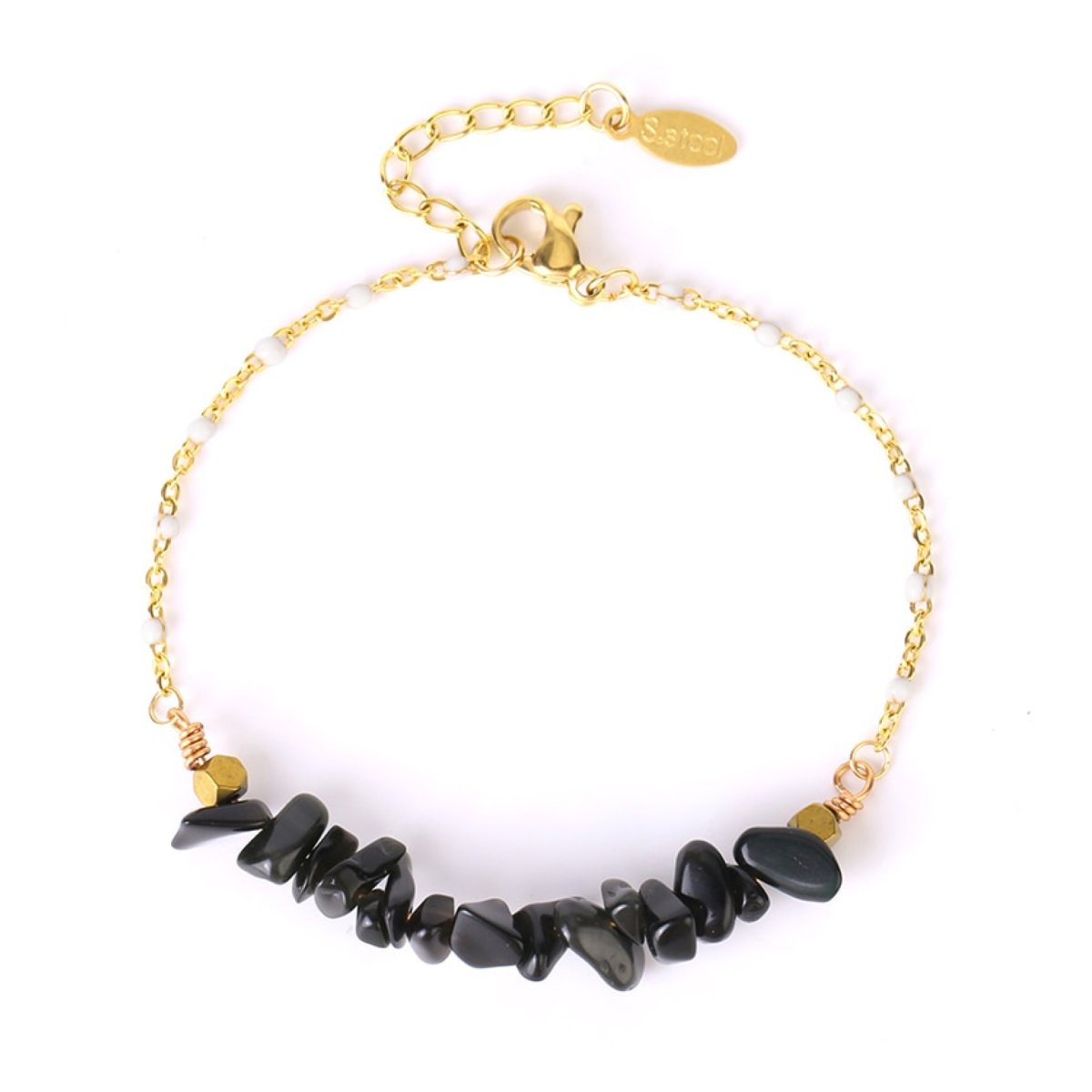 Bracelet Obsidienne Noire "Maria" en Acier