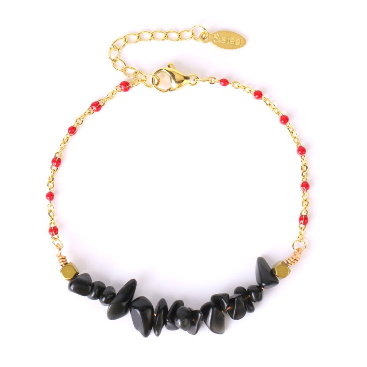 Bracelet Obsidienne Noire "Soline" en Acier